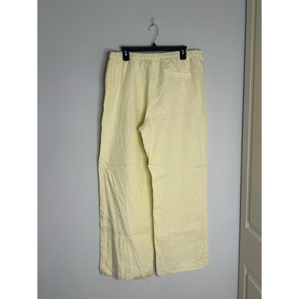 Mango Butter Yellow 100% Linen Elastic Drawstring Waist Straight Leg Pants XXL - Picture 3 of 10